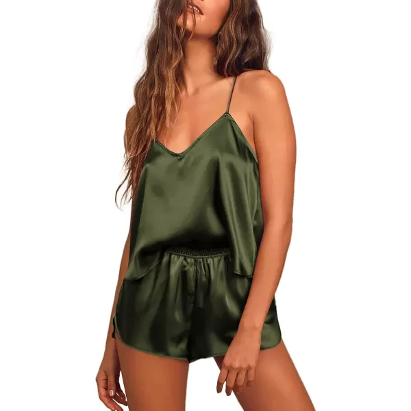 Ekouaer Women Satin Silk Pajamas Camisole Shorts SetArmy Green