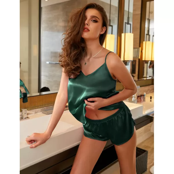 Ekouaer Women Satin Silk Pajamas Camisole Shorts SetDark Green