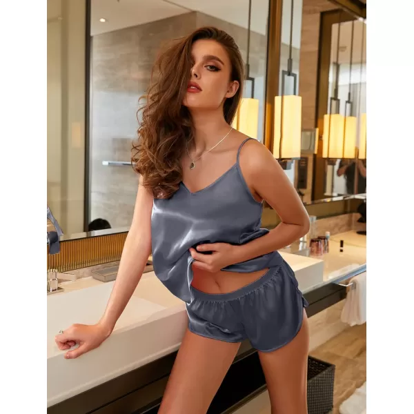 Ekouaer Women Satin Silk Pajamas Camisole Shorts SetGrey