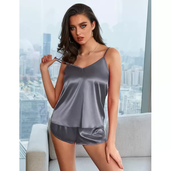 Ekouaer Women Satin Silk Pajamas Camisole Shorts SetGrey