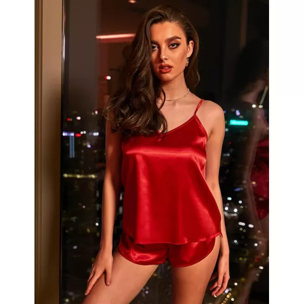 Ekouaer Women Satin Silk Pajamas Camisole Shorts SetRed