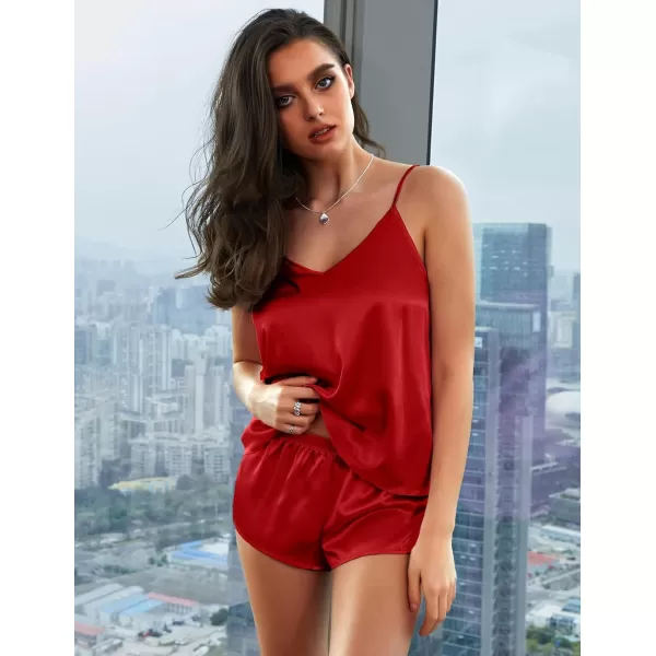 Ekouaer Women Satin Silk Pajamas Camisole Shorts SetRed