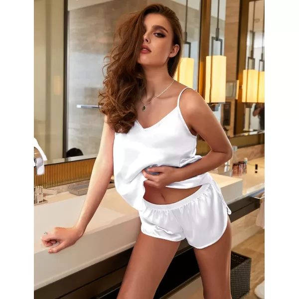 Ekouaer Women Satin Silk Pajamas Camisole Shorts SetWhite