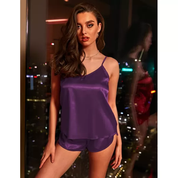 Ekouaer Women Satin Silk Pajamas Camisole Shorts SetWineberry