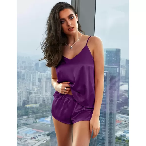Ekouaer Women Satin Silk Pajamas Camisole Shorts SetWineberry
