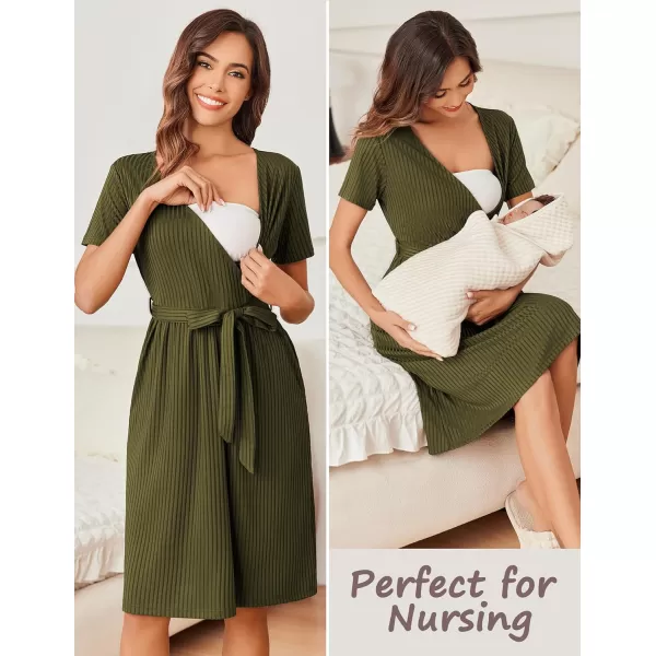 Ekouaer Women Short Sleeve Maternity Nursing Dress Casual V Neck Breastfeeding Loungewear Ribbed Knit Pregnancy Dresses SXXLArmy Green