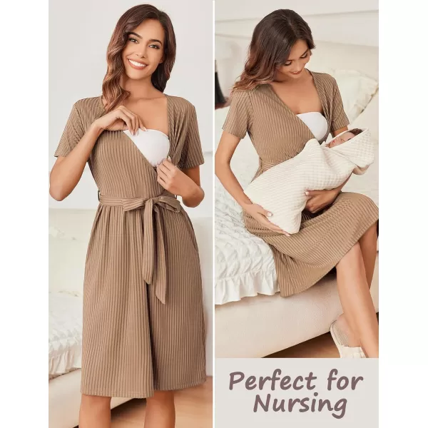 Ekouaer Women Short Sleeve Maternity Nursing Dress Casual V Neck Breastfeeding Loungewear Ribbed Knit Pregnancy Dresses SXXLBrown