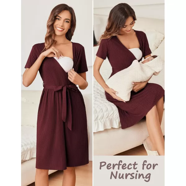 Ekouaer Women Short Sleeve Maternity Nursing Dress Casual V Neck Breastfeeding Loungewear Ribbed Knit Pregnancy Dresses SXXLDark Red