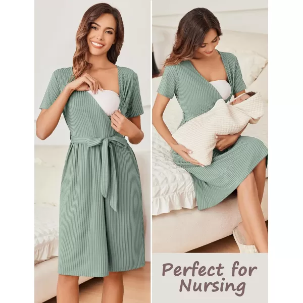 Ekouaer Women Short Sleeve Maternity Nursing Dress Casual V Neck Breastfeeding Loungewear Ribbed Knit Pregnancy Dresses SXXLIce Green