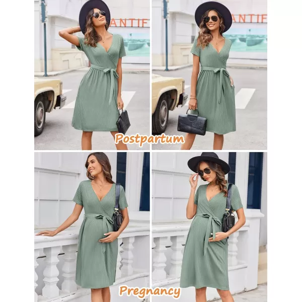 Ekouaer Women Short Sleeve Maternity Nursing Dress Casual V Neck Breastfeeding Loungewear Ribbed Knit Pregnancy Dresses SXXLIce Green