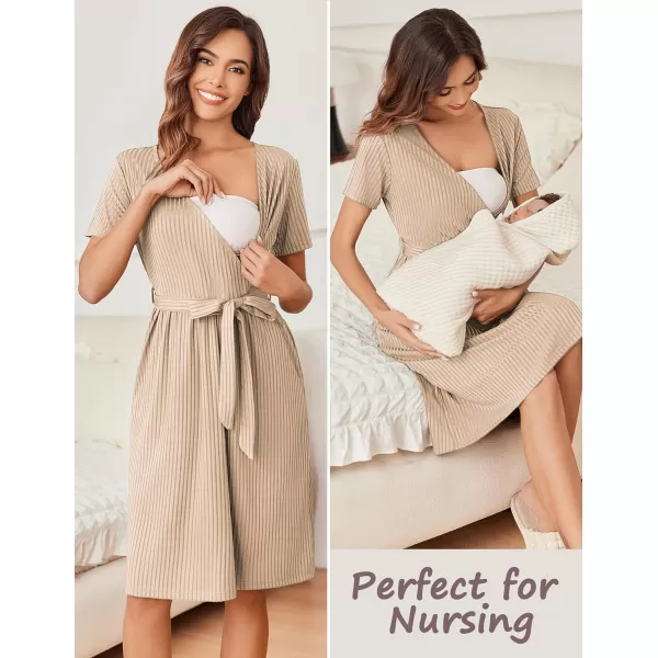 Ekouaer Women Short Sleeve Maternity Nursing Dress Casual V Neck Breastfeeding Loungewear Ribbed Knit Pregnancy Dresses SXXLLight Brown