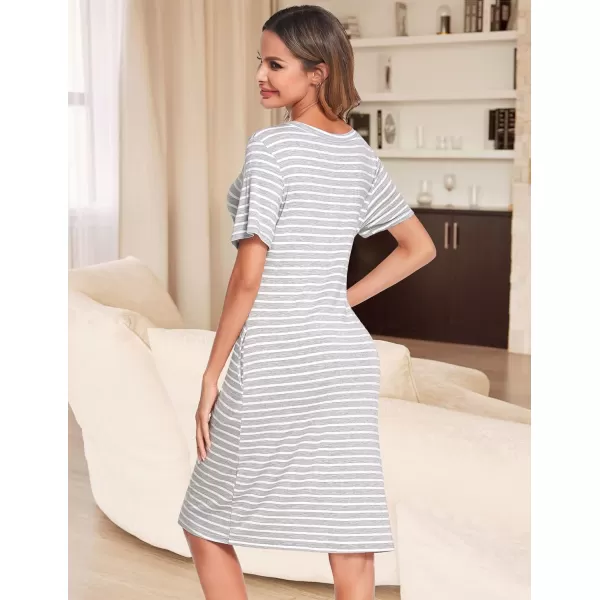 Ekouaer Women Short Sleeve Nightgown Striped Nursing Nightgown Breastfeeding Sleep DressGrey