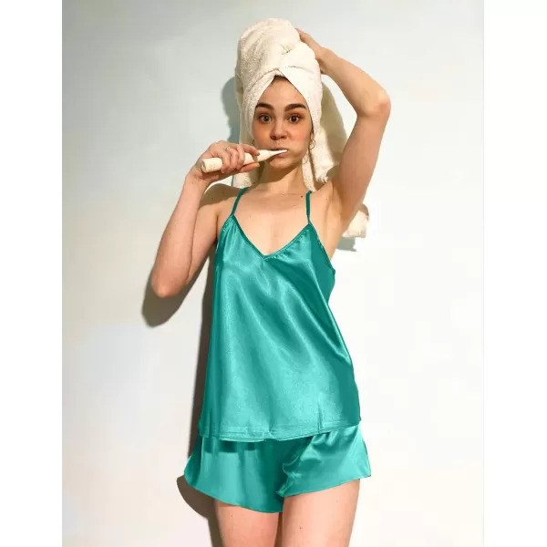 Ekouaer Women Silk Camisole Pajamas Shorts SetBluegreen