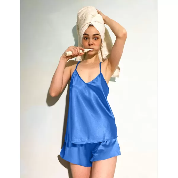 Ekouaer Women Silk Camisole Pajamas Shorts SetCobalt Blue