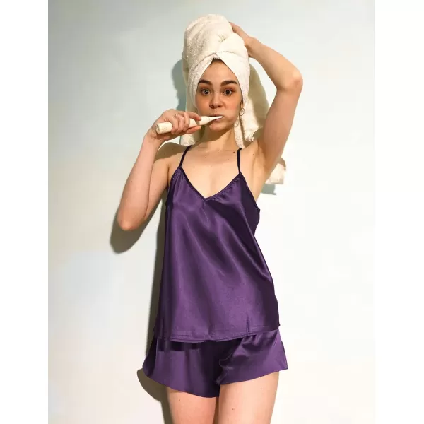 Ekouaer Women Silk Camisole Pajamas Shorts SetDeep Purple