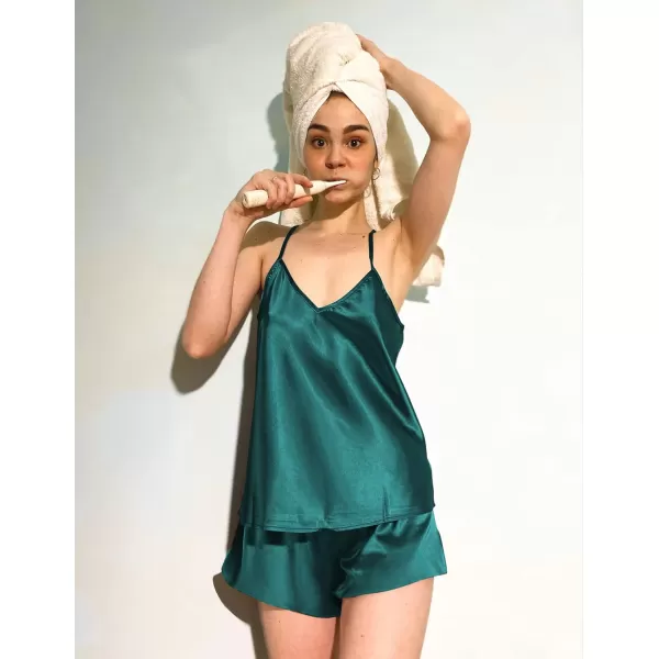 Ekouaer Women Silk Camisole Pajamas Shorts SetGreen