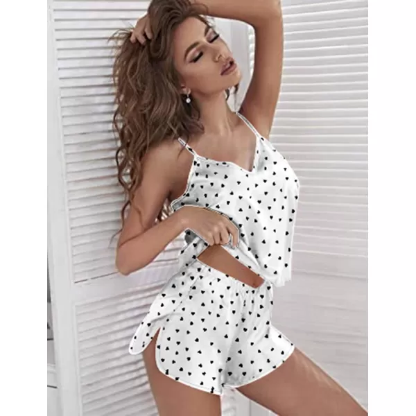 Ekouaer Women Silk Camisole Pajamas Shorts SetLovewhite