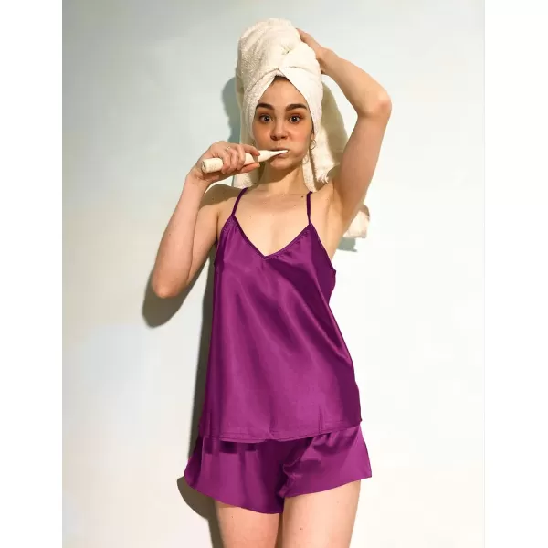 Ekouaer Women Silk Camisole Pajamas Shorts SetMagenta