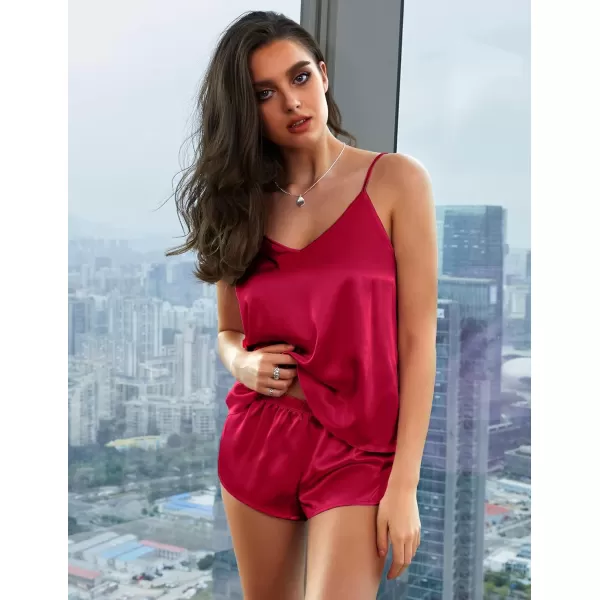 Ekouaer Women Silk Camisole Pajamas Shorts SetWine Red