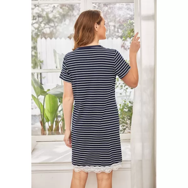 Ekouaer Women Striped Nightgowns Button Down Sleepshirts01 Acnavy Blue Striped