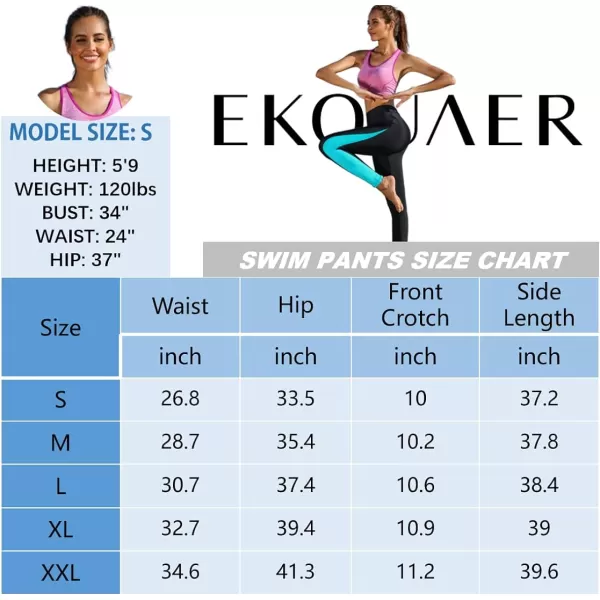 Ekouaer Women Swim Pants UV Sun Protective Long Surfing Leggings Rash Guard Swimming Bottom Active Sport TightsBlack