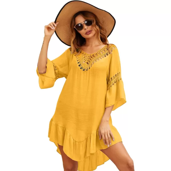 Ekouaer Women Swimwear V Neck Crochet Cover UpsAcbrown