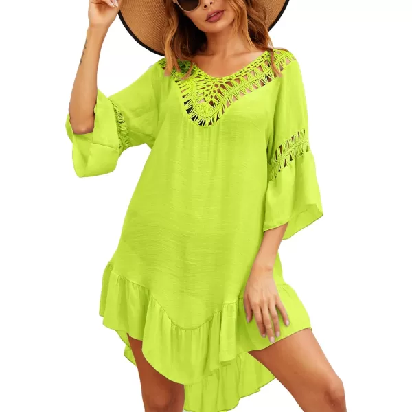 Ekouaer Women Swimwear V Neck Crochet Cover UpsAcfluorescent Green