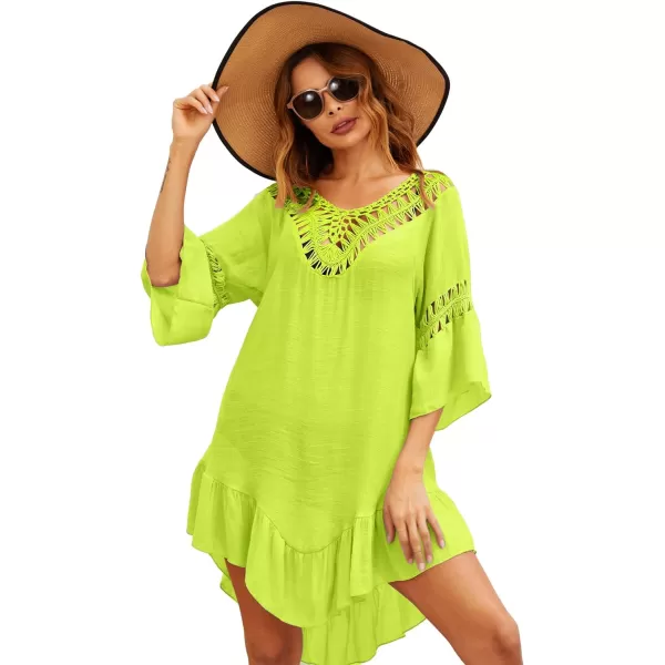 Ekouaer Women Swimwear V Neck Crochet Cover UpsAcfluorescent Green