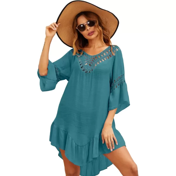 Ekouaer Women Swimwear V Neck Crochet Cover UpsAcgreen