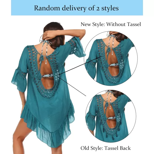 Ekouaer Women Swimwear V Neck Crochet Cover UpsAcgreen