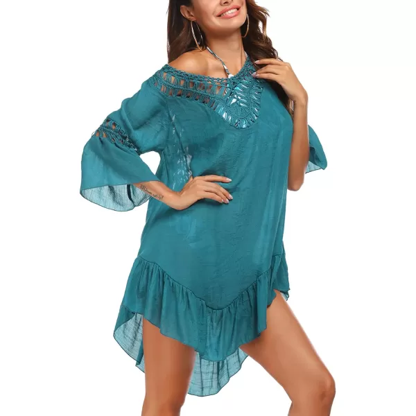 Ekouaer Women Swimwear V Neck Crochet Cover UpsAcgreen