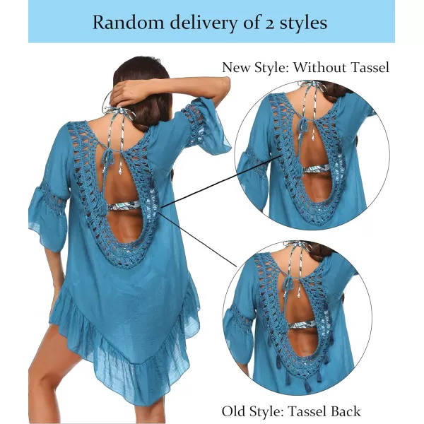 Ekouaer Women Swimwear V Neck Crochet Cover UpsAcpeacock Blue