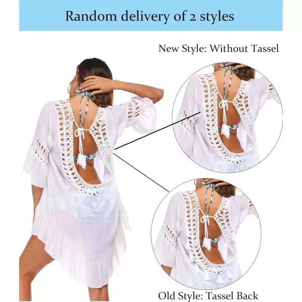 Ekouaer Women Swimwear V Neck Crochet Cover UpsAcpure White