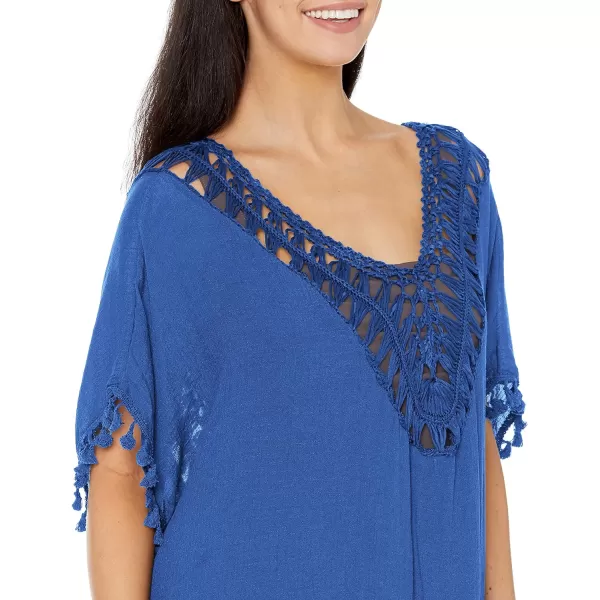 Ekouaer Women Swimwear V Neck Crochet Cover UpsAsnorkel Blue