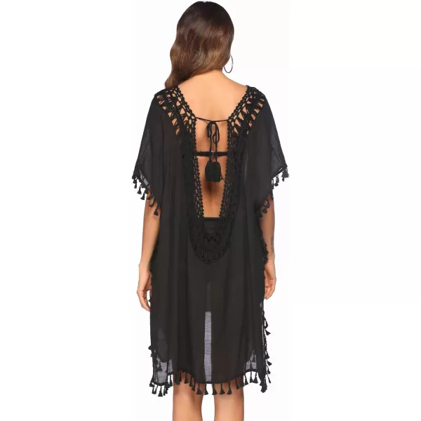 Ekouaer Women Swimwear V Neck Crochet Cover UpsStyle 2black