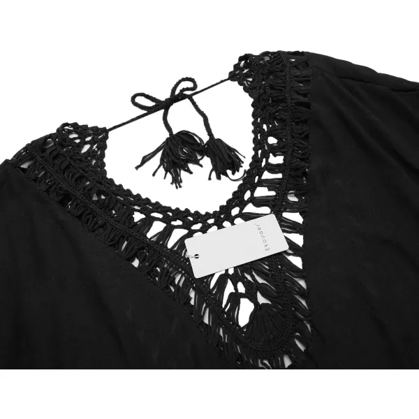 Ekouaer Women Swimwear V Neck Crochet Cover UpsStyle 2black