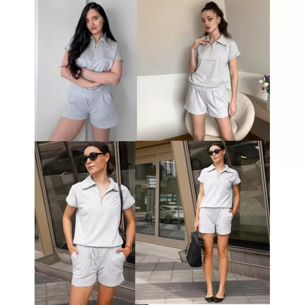Ekouaer Women Two Piece Outfits Half Zip Shorts Set and Short Sleeve Tops Lounge Sets Shorts Summer Tracksuit Sweatsuit SetLight Gray