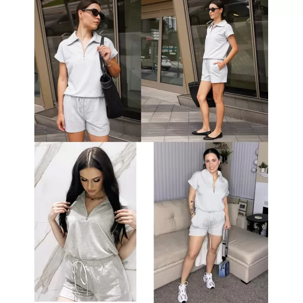 Ekouaer Women Two Piece Outfits Half Zip Shorts Set and Short Sleeve Tops Lounge Sets Shorts Summer Tracksuit Sweatsuit SetLight Gray