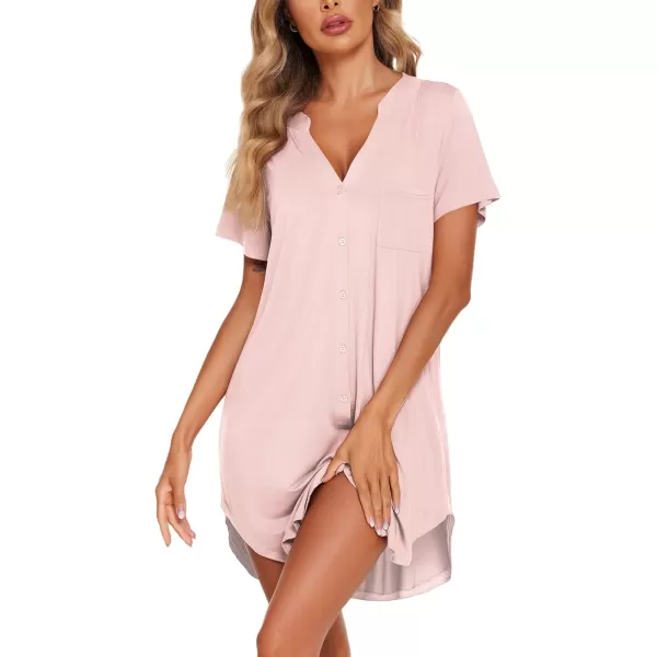 Ekouaer Women V Neck Button Down NightgownLight Pink