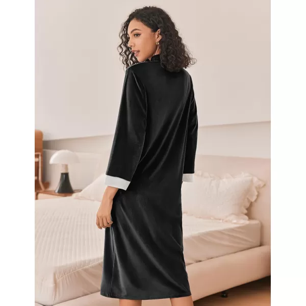 Ekouaer Women Zip Up Robe Fleece House Coats Full Length House Dress Long Sleeve Bathrobe with Pockets S3XLBlack