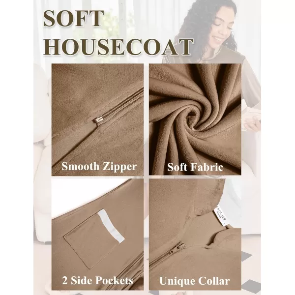 Ekouaer Women Zip Up Robe Fleece House Coats Full Length House Dress Long Sleeve Bathrobe with Pockets S3XLBrown