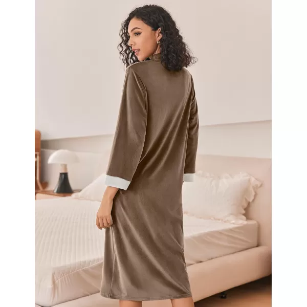 Ekouaer Women Zip Up Robe Fleece House Coats Full Length House Dress Long Sleeve Bathrobe with Pockets S3XLBrown