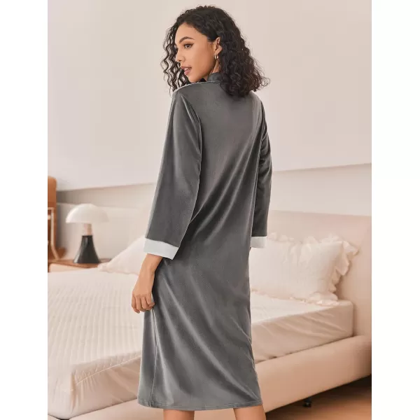 Ekouaer Women Zip Up Robe Fleece House Coats Full Length House Dress Long Sleeve Bathrobe with Pockets S3XLDark Grey