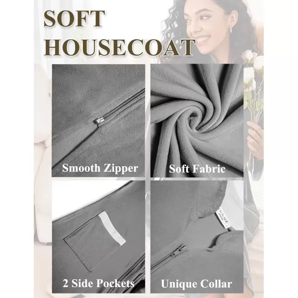 Ekouaer Women Zip Up Robe Fleece House Coats Full Length House Dress Long Sleeve Bathrobe with Pockets S3XLDark Grey