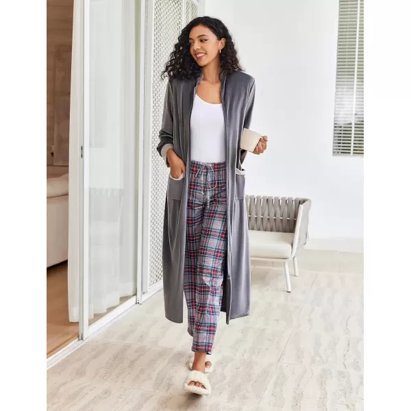 Ekouaer Women Zip Up Robe Fleece House Coats Full Length House Dress Long Sleeve Bathrobe with Pockets S3XLDark Grey