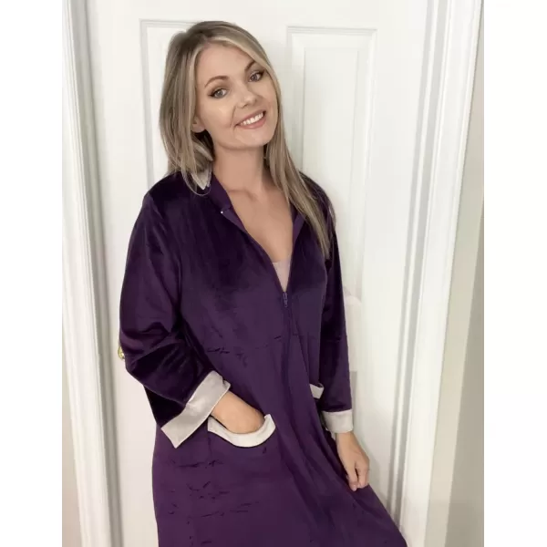 Ekouaer Women Zip Up Robe Fleece House Coats Full Length House Dress Long Sleeve Bathrobe with Pockets S3XLDeep Purple