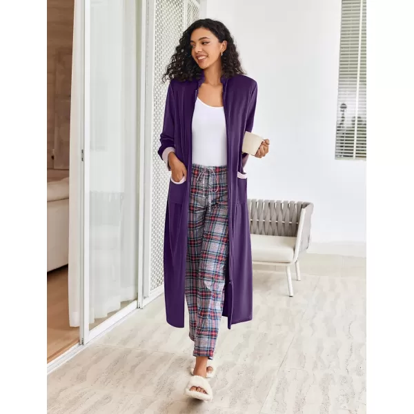 Ekouaer Women Zip Up Robe Fleece House Coats Full Length House Dress Long Sleeve Bathrobe with Pockets S3XLDeep Purple