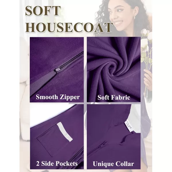 Ekouaer Women Zip Up Robe Fleece House Coats Full Length House Dress Long Sleeve Bathrobe with Pockets S3XLDeep Purple