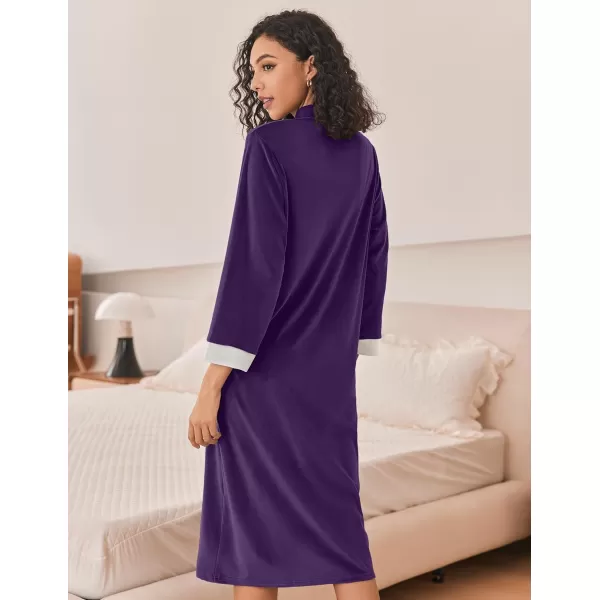 Ekouaer Women Zip Up Robe Fleece House Coats Full Length House Dress Long Sleeve Bathrobe with Pockets S3XLDeep Purple