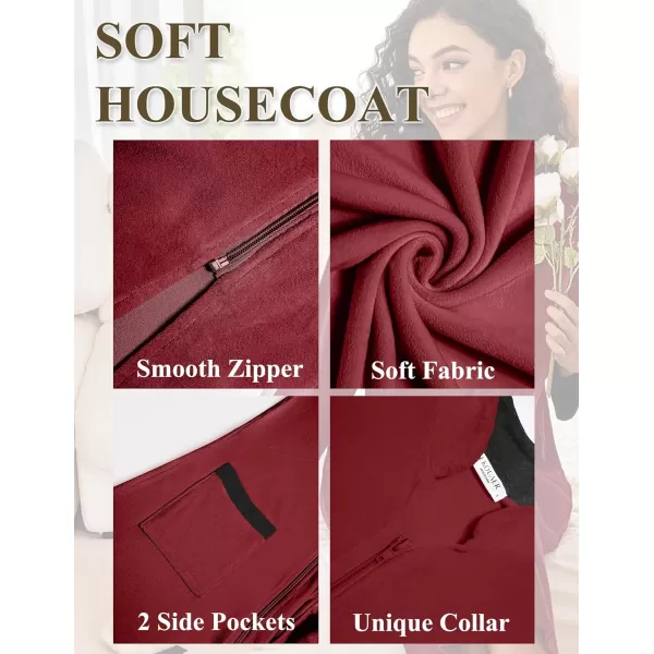 Ekouaer Women Zip Up Robe Fleece House Coats Full Length House Dress Long Sleeve Bathrobe with Pockets S3XLDrak Red